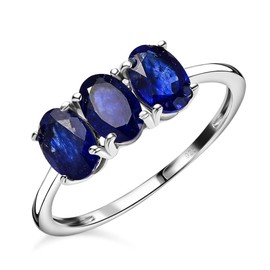 TJC Fissure Filled Blue Sapphire Trilogy Ring for Women in Platinum Plated 925 Sterling Silver Size P Prongs Setting September Birthstone Metal Wt. 1.1 Grams