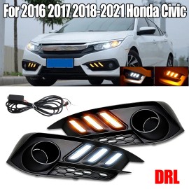 DRL LED Daytime Running light Fog Lamps W/Turn Signal For 2016-2021 Honda Civic