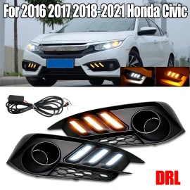 DRL LED Daytime Running light Fog Lamps W/Turn Signal For 2016-2021 Honda Civic