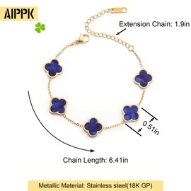 AIPPK 18K Gold Plated Clover Lucky Bracelet for Women White/Black/Red/Green Flower Four Leaf Link Bracelets Trendy Jewelry Gifts for Women (Dark blue)