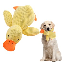 FENGRUI 1 Pcs Calming Duck Dog Toy,Bright Yellow Stress Relief Duck Squeaky Dog Toys,Soft Durable Plush Stuffed Chew Doll with Squeaker for Small Medium Dogs Indoor Puppy(25CM)