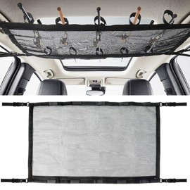 Klmnop Car Fishing Rod Holder, Double Layers Ceiling Fishing Rod Storage Net with 5 Rod Capacity and Zipper, Foldable Mesh Fishing Rod Storage for Car Inside(Black)