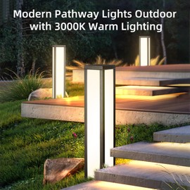 PAKEDANDUN Outdoor Landscape Path Light, Modern Driveway Lights 120V Wired, 32" Bollard Pathway Lighting with IP54, 3000K Warm White Large Lamp for Outside Patio Walkway Back Yard Decorations