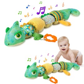 WISHTIME Baby Toys 0-6 to 12 Months, Musical Infant Toys with Multi-Sensory Crinkle, Rattle and Textures, Soft Stuffed Animal Newborn Toys for 0-3-6-12 Month Old Baby Girls,Chameleon, Green