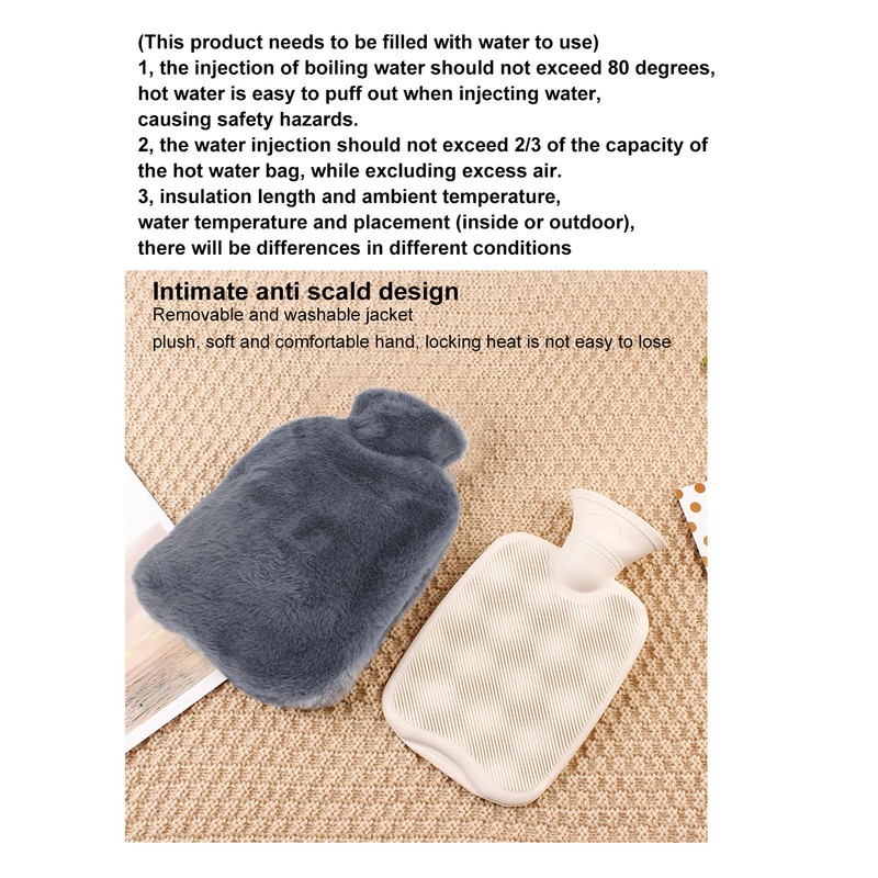 Plush Hot Water Bottle with Soft Plush Cover 2000ml Anti