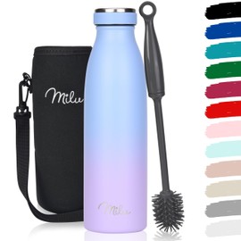 Milu Stainless Steel Drinking Bottle 350 ml, 500 ml, 750 ml, 1 L, 1.5 L - Thermos Flask for Children Adults Leak-Proof Insulated Flask Suitable for Carbonated Drinks - Includes Cleaning Brush (Blue
