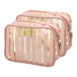 PATIKIL 2 Pcs Clear Makeup Cosmetic Bag, 8"x5.7"x2.5" Transparent PVC Travel Toiletry Bag Waterproof Vinyl Organizer Makeup Pouch with Zipper for Women Men Airport Airline, Light Brown