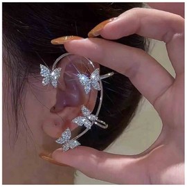 Cimenexe Bohemian CZ Butterfly Cuff Wrap Earring Silver Butterfly Ear Climber Earring Crystal Butterfly Earring Butterfly Cartilage Cuff Earring Jewellery for Women (Left)