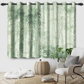 Kzzfqxb Green Bamboo Blackout Curtains, Chinese Style Spring Bamboo Forest Printed Window Panels, Living Room and Bedroom Decor Drapes with Grommets,2 Panels,Each W53 xL63