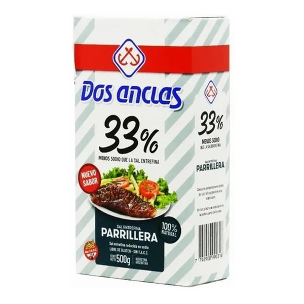 Dos Anclas Sal Parrillera Entrefina 33% Less Sodium, 500 g / 1.1 lb