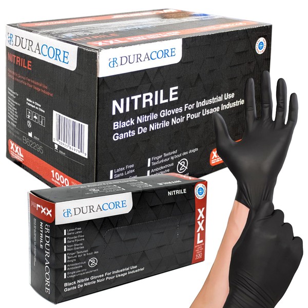Black Disposable Nitrile Gloves, XXL, Heavy Duty, Powder-Free, Mechanic, Industrial
