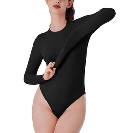 REORIA Women's Long Sleeve Bodysuits Crew Neck Slim Double Lined Basic Layering Body Suits Fall Going Out Tops Winter Outfits 2024(Black X-Small)