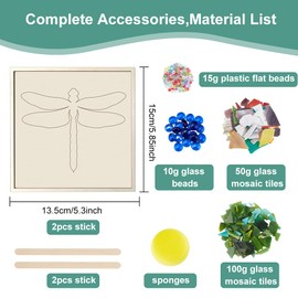 WEBEEDY 2 Set DIY Mosaic Kit DIY Dragonfly Mosaic Coaster Creative Craft Kit DIY Craft Activity Make a Square Decoration for Home Tableware Trivet Placemat Table Decor, Grout and Glue Not Included