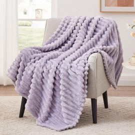 EXQ Home Fleece Blanket Twin Size for Couch or Bed - 3D Stripe Jacquard Decorative Blankets - Cozy Soft Lightweight Fuzzy Flannel Blanket Suitable for All Seasons(60"×80",Light Purple)