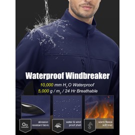 MAGCOMSEN Mens Winter Jacket Lightweight Waterproof Windbreaker Fleece Lined Softshell Jacket for Tactical Work Hiking Running Navy 2XL