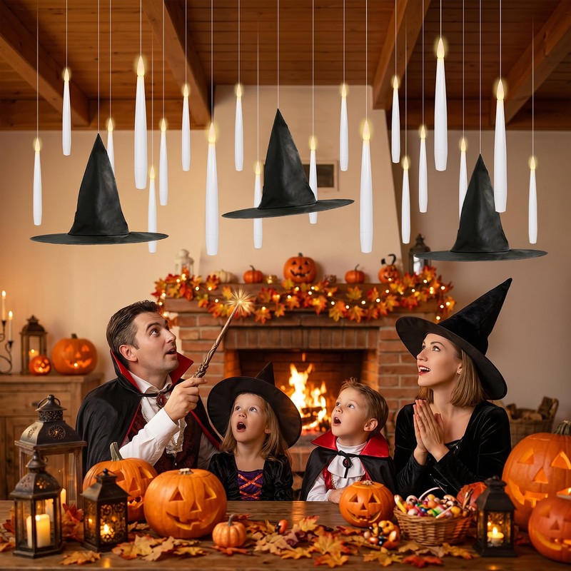 Halloween Decor Indoor, 20PCS Floating Candles with Wand Remote &