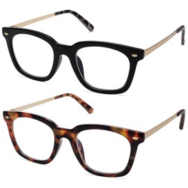 AMOMOMA 2 Pack Retro Square Blue Light Blocking Reading Glasses for Women Vintage Computer Prescription Readers AM6033 with Black Brown Tortoise Frame 3.00 x