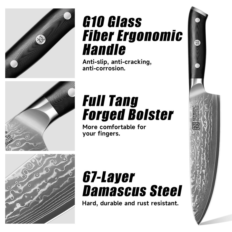 KEEMAKE Damascus Kitchen Knife Set, 2PCS Ultra Sharp 67-Layer Damascus