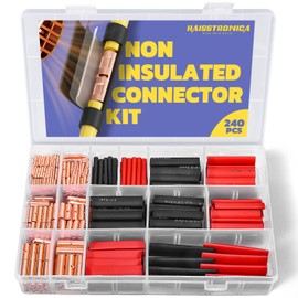 haisstronica Non Insulated Butt Connectors Kit, AWG 26-8 120pcs Bare Copper Splice Terminals with 120pcs 3:1 Heat Shrink Tubing for Automotive Marine，Precision chamfered Uninsulated Wire Connectors