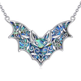 POPLYKE Bat Necklace 925 Sterling Silver Abalone Filigree Pendant Necklace Gothic Jewelry Gifts for Women Men