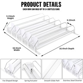 ONCHSH Drink Organizer for Fridge,Soda Can Drink Organizer for Refrigerator,Beer Pop Can Water Bottle Storage for Pantry,Width Adjustable Beverage Pusher Glide (White, 16.4"D - 5 Rows)