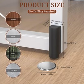 Magnetic Door Stop Stopper for Floor Indoors, No Drilling Invisible Weighted Doorstop, Silent Door Stops Stoppers Catch Holder Wedge for Home Bedroom Office Living Room Kitchen Bathroom(Black)