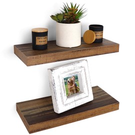 Under.Stated Floating Shelves, Wall Hanging Shelf Set, Rustic for Bedroom Living Room Kitchen Bathroom Décor, Set of 2 (Brown 16 inch)…