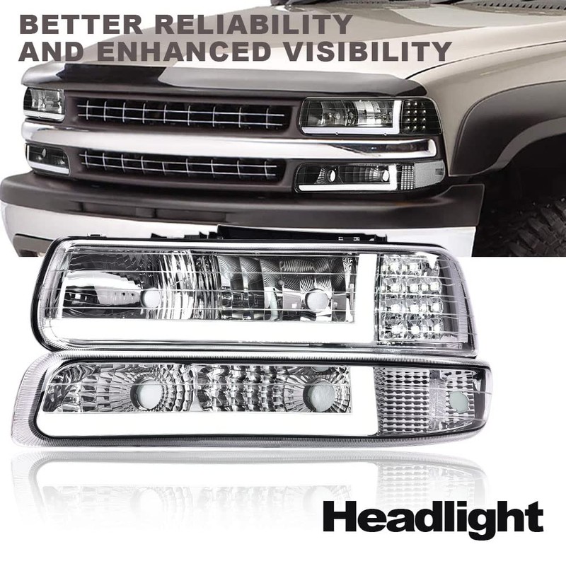 CNNELL LED Headlights Assembly Compatible with Chevy Silverado 1999-2002/ Suburban