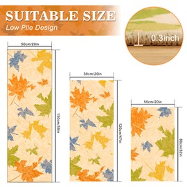 Geanlod Fall Kitchen Rugs Sets of 3 Non Slip, Autumn Maple Leaves Washable Kitchen Mats for Floor, Beige Orange Low Pile Bathroom Floor Carpets Runner Rug Doormats for Hallway Laundry Holiday Decor