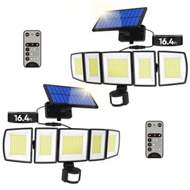 MDCMDCM Solar Motion Lights Outdoor - with 16.4ft Cable, 3000LM LED Security Lights for Outside Dusk to Dawn, IP65 Waterproof Flood Lights with Remote for Court Yard Garage Front Door