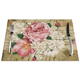Rose Placemats Set of 4, Vintage Rose Art Placemats Heat Resistant for Dining Table Non-Slip 18x12 Inches