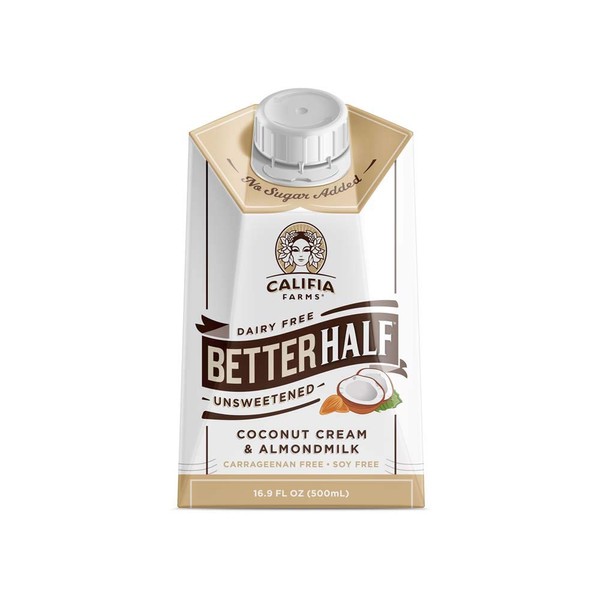 Califia Farms - Unsweetened Better Half Coffee Creamer, 16.9 Oz (Pack of 6) | Half and Half | Coconut Cream and Almond Milk | Non Dairy | Plant Based | Keto| Sugar Free | Zero Carb | Shelf Stable
