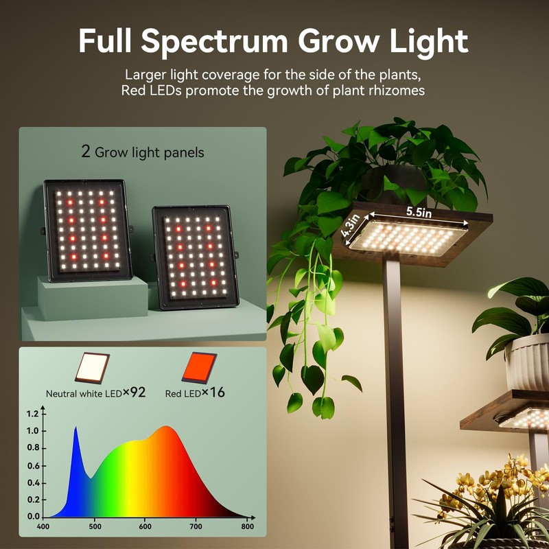 Elaruslux 46" Plant Stand Indoor with Grow Lights Corner Plant