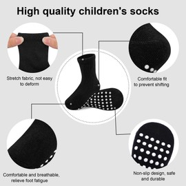 jealkip 6 pack baby socks, cotton crew children's socks, non-slip grip socks, unisex, for toddlers, boys, girls, Black/White/Gray/Reddishbrown/Darkgreen/Maroon, 1T