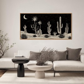 DRACIT Desert Night Cactus Wall Art Framed Rustic Wooden Wall Decor Southwestern Black and White Landscape Decor for Living Room Bedroom Office - 20x40 Inches