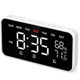 Dekala Bed Shaker Loud Alarm Clock for Heavy Sleepers Adults, Vibrating Dual Alarm Clocks for Bedrooms, Large Display Auto Dimmer,Temperature & Humidity Detect, 7-Day Programmable - Style: No App Standard