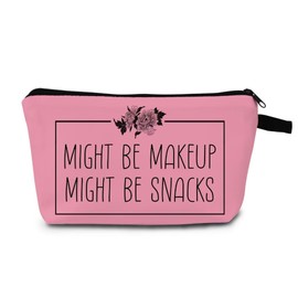 MoCaliduccious Might Be Makeup Might Be Snacks Zipper Makeup Bag Gifts for Women Sister Best Friend Travel Makeup Bag (Pink)