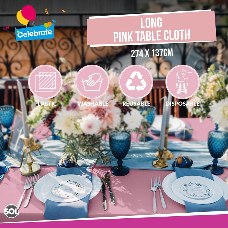 4pk Long Pink Table Cloth Party | 274 x 137cm