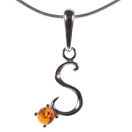 Baltic amber and sterling silver 925 alphabet letter S pendant (no chain)