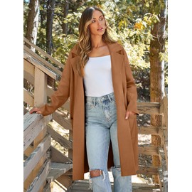 LILLUSORY Women's Long Dressy Cardigan Sweaters Fall Oversized Cozy Jacket Outfits 2025 Date Night Winter Trench Coats Caramel M