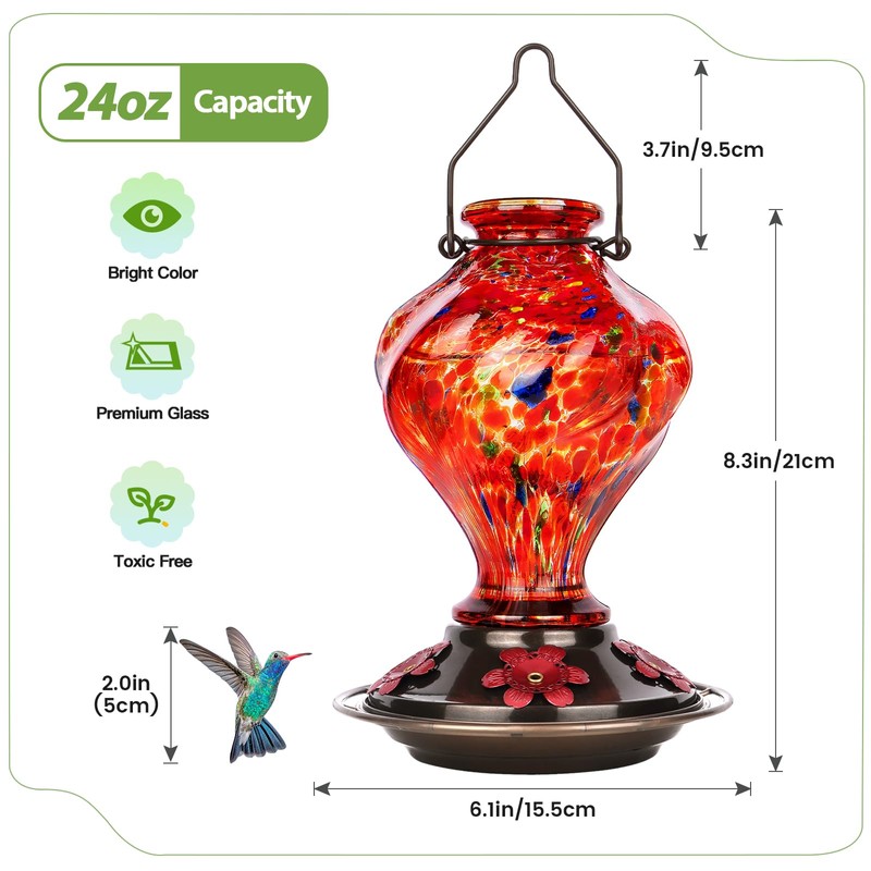 Hummingbird Feeder, BOLITE Glass Hummingbird Feeders for Outdoors Hanging, Hand