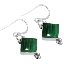 Jeweloporium 925 Sterling Silver Earring for Women Green Real Malachite Stone Drop Dangle Statement Silver Earring Christmas - Gift Fashion Jewelry