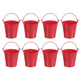 PATIKIL 3"x3" Small Metal Buckets with Handle, 8 Pcs Mini Galvanized Bucket Colorful Easter Buckets for Crafts Party Favors Decoration, Red