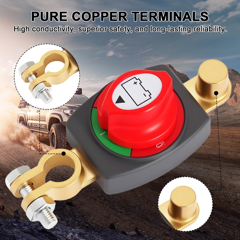 Heavy-Duty Battery Disconnect Switch, 275A 12-48V On/Off Top Post Battery