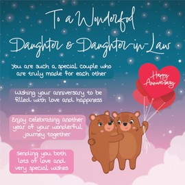 Hunts England - Daughter & Daughter-in-Law Anniversary Card - Starry Night - Cute Bears - Verse Card - Happy Anniversary