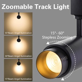 Zoomable 10W Track Light Heads ,H Type Track Lighting Heads With Remote,Stepless Dimming Bright LED Track Heads 2700K-6500K Adjustable ,15°~60° Beam Angle,Timer for Home,Commercial,Artwork 6Pack Black