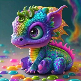 DAERLE Diamond Painting Dragon Diamond Painting Pictures, Diamond Painting Adults, Baby Dragon Diamond Pictures Children DIY Cross Embroidery Painting Kits Wall Decor 30 x 30 cm