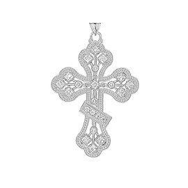 Claddagh Gold Fine Sterling Silver CZ Russian Orthodox Designer Cross Pendant