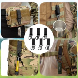 Tactical Hanging Keychain Belt Carabiner Key Hook Nylon Molle Webbing Hanging Buckle for Mountaineering Camping Hiking Pack of 6 (Black)