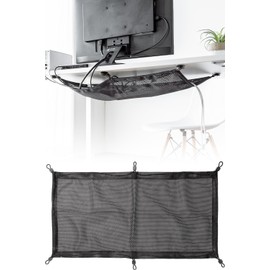 E-Supply EEX-CBH10BK Cable Tray, Mesh, Under Desk, Net Type, Width 23.6 inches (60 cm), Installation Method, 2-Way Double-Sided Tape/Screw Fastening, Load Capacity 11.0 lbs (5 kg) Organizer, Wiring Organizer, Small Compartment